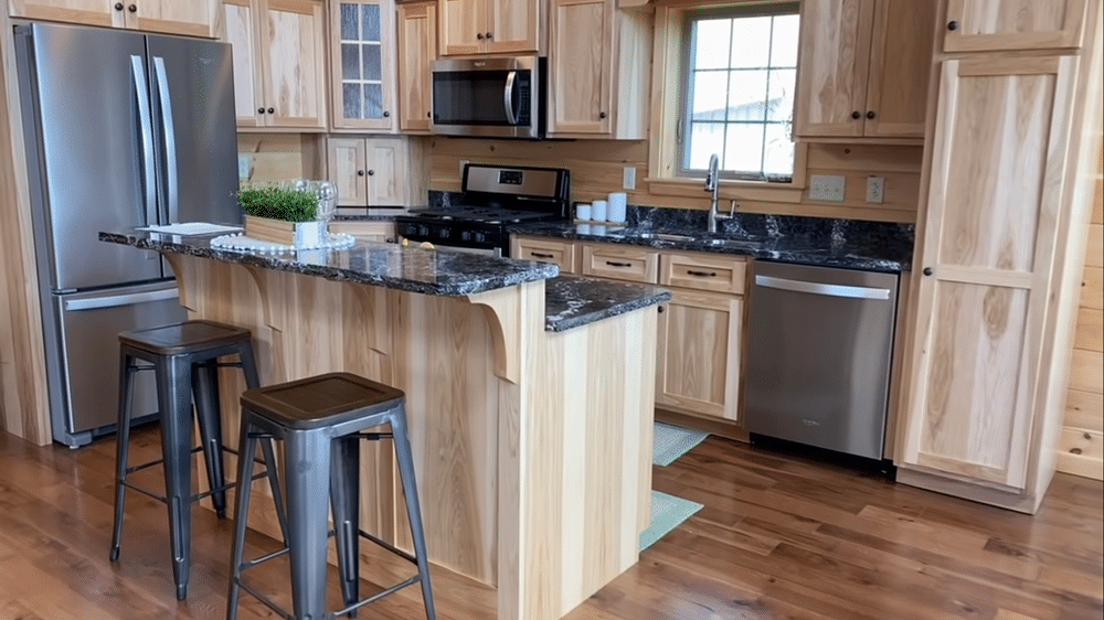 modular log cabin home kitchen