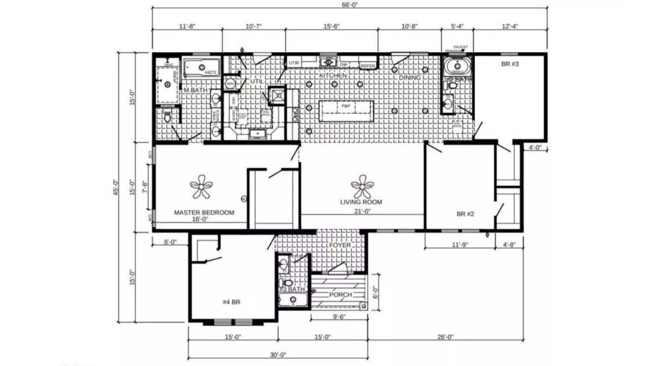 triple wide manufactured home floor plan