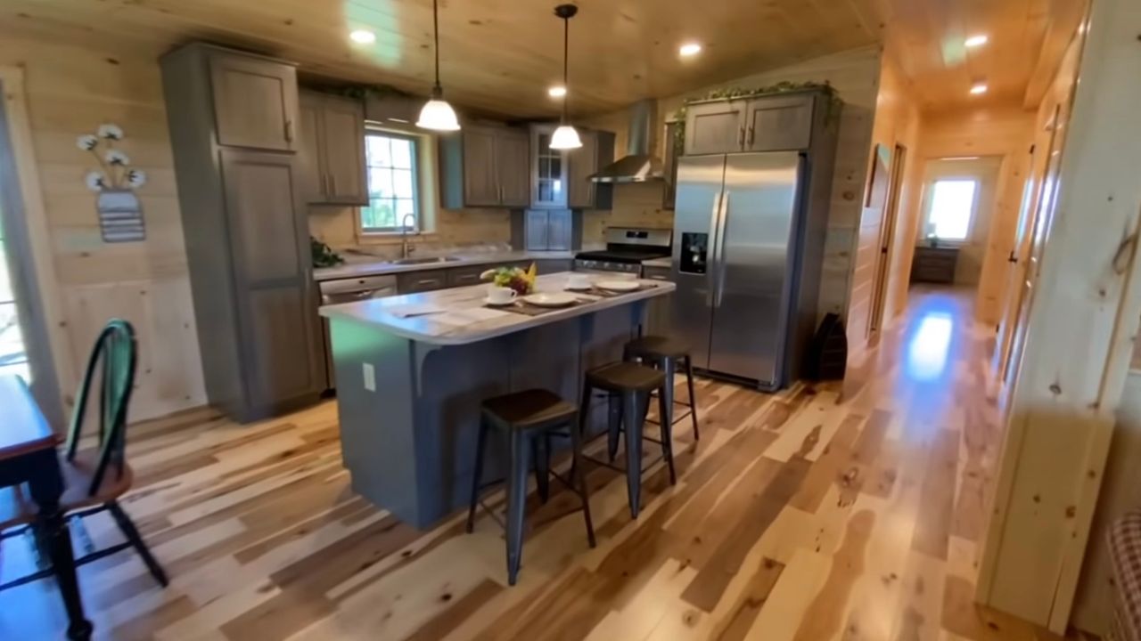 modular log home kitchen