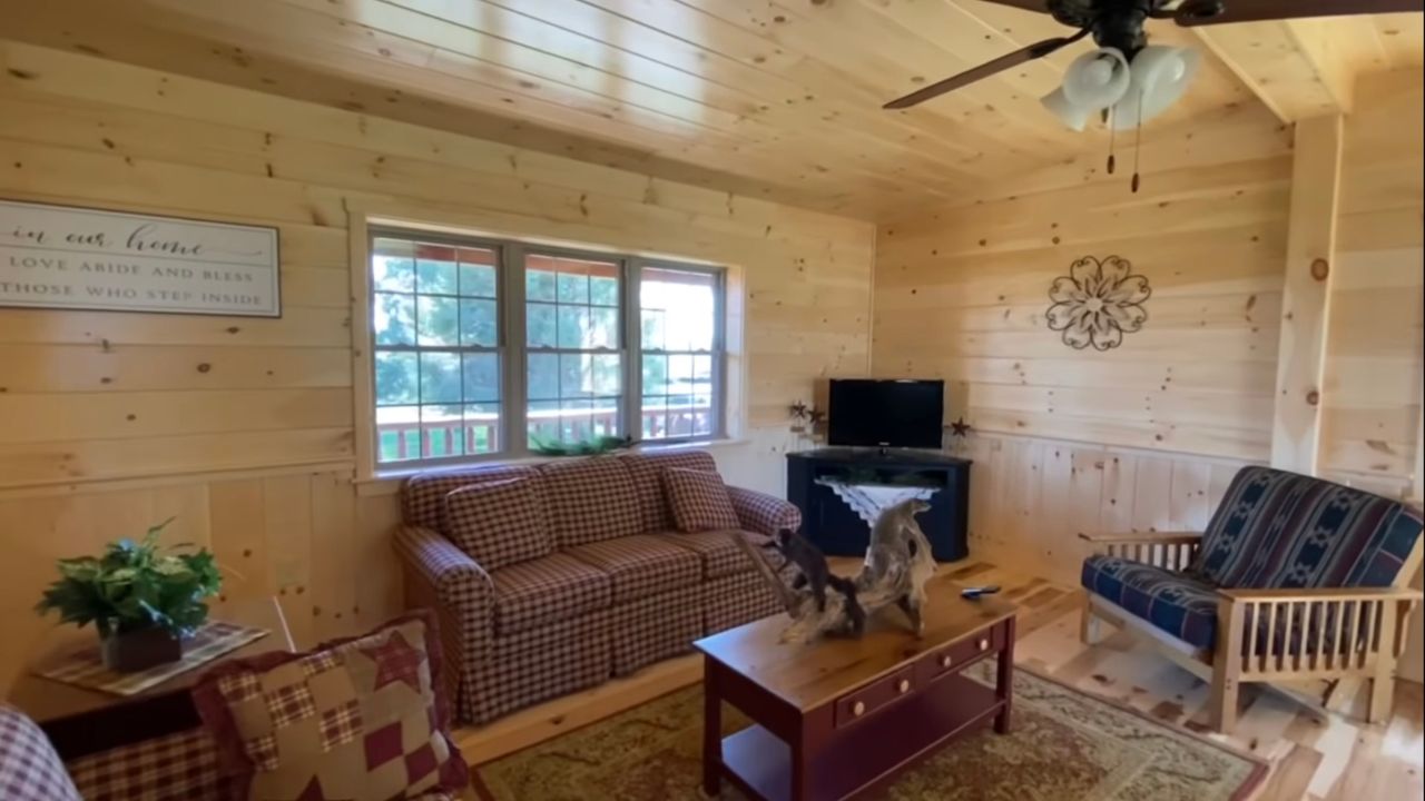 modular log home living room