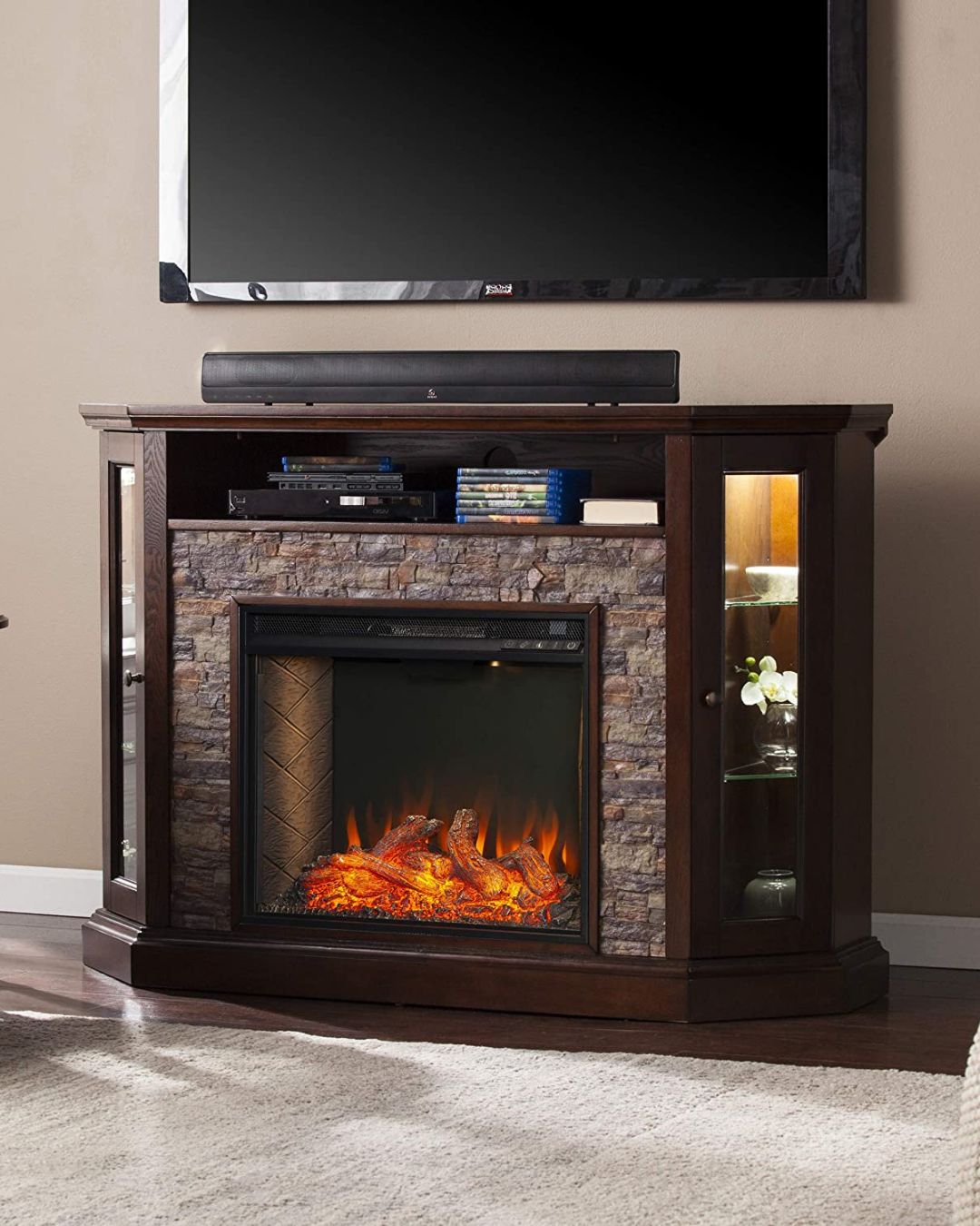 fireplace tv stand stone surround