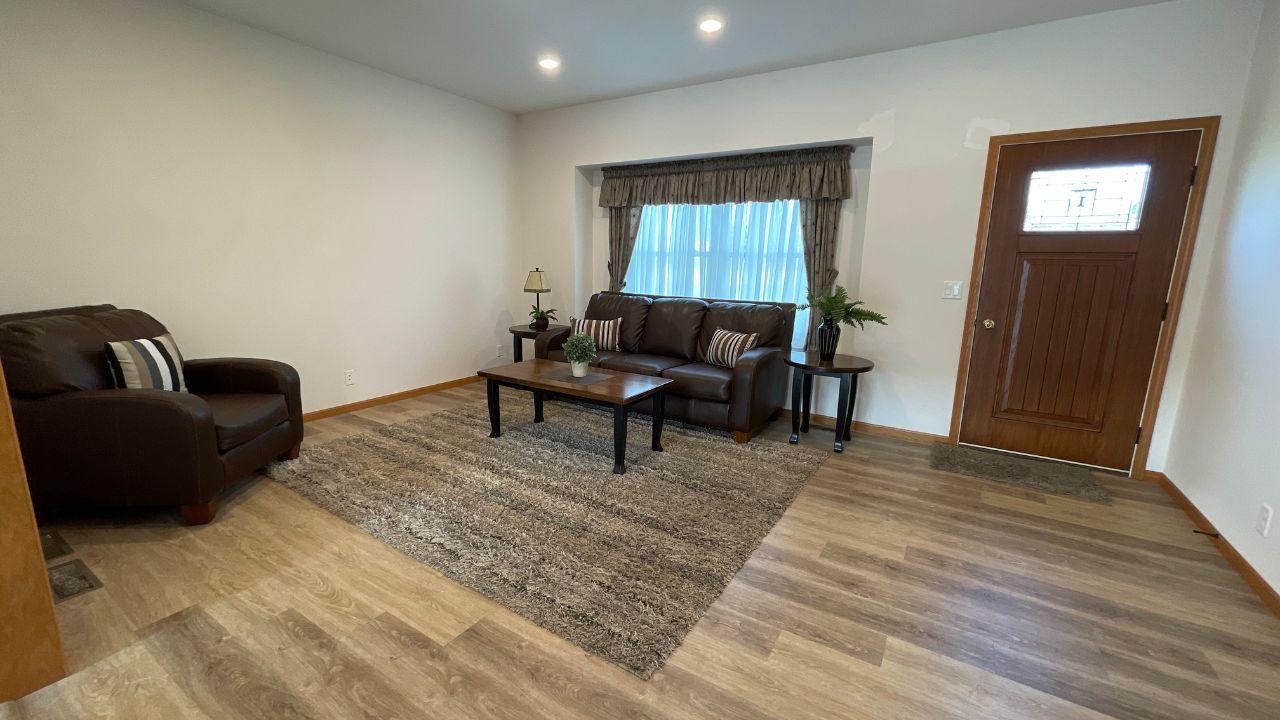 modular home floor plan with simple kitchen design living room