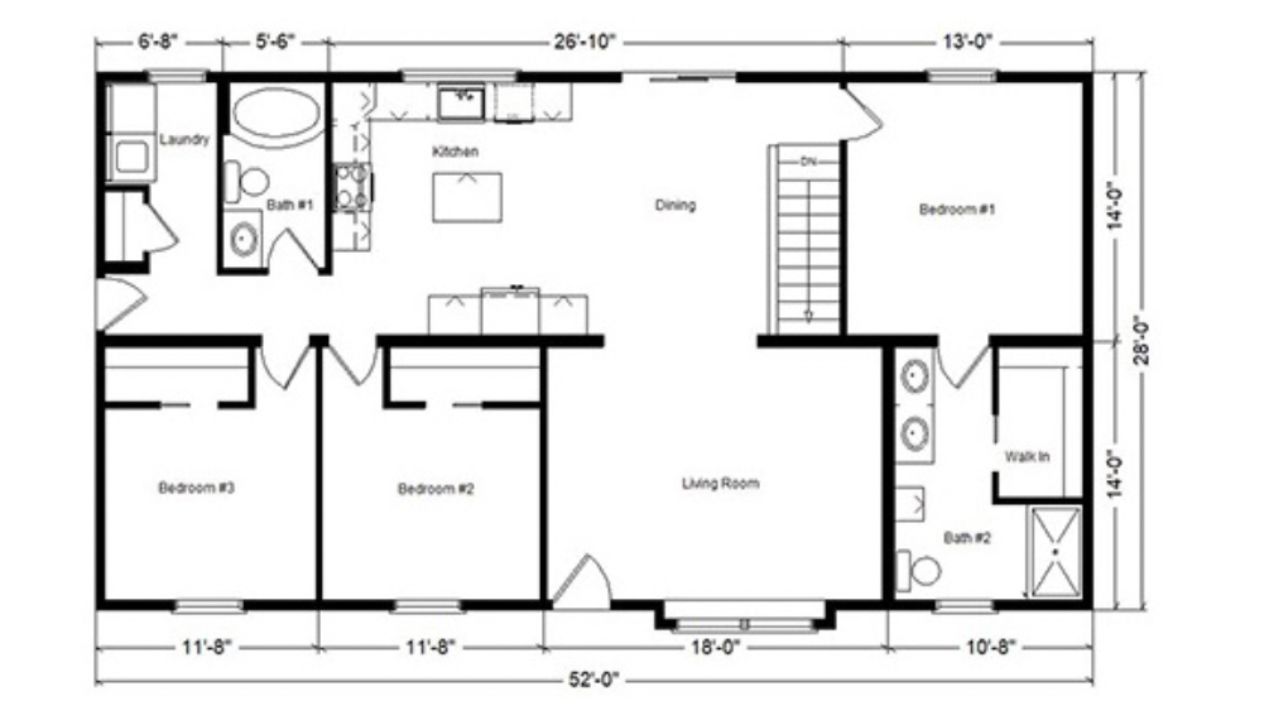 modular home floor plan with simple kitchen design