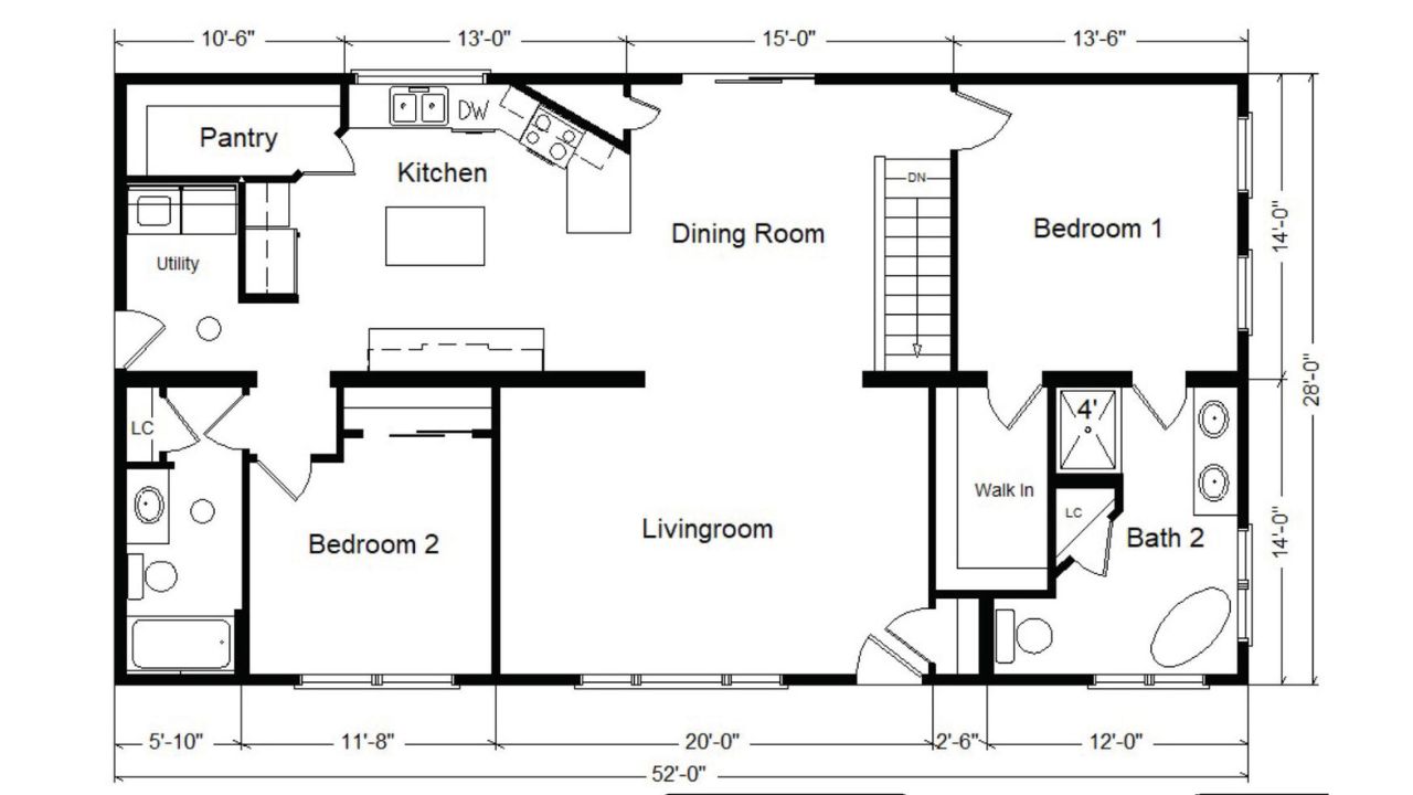 2 bed modular home floor plan