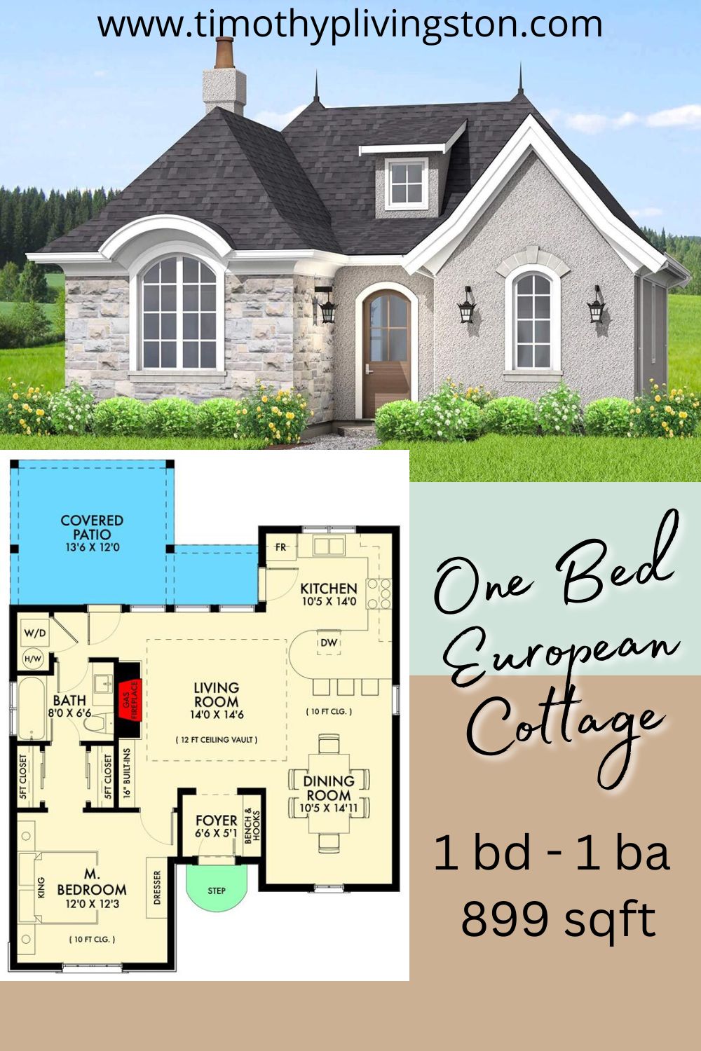 One Bed European Cottage small house plans