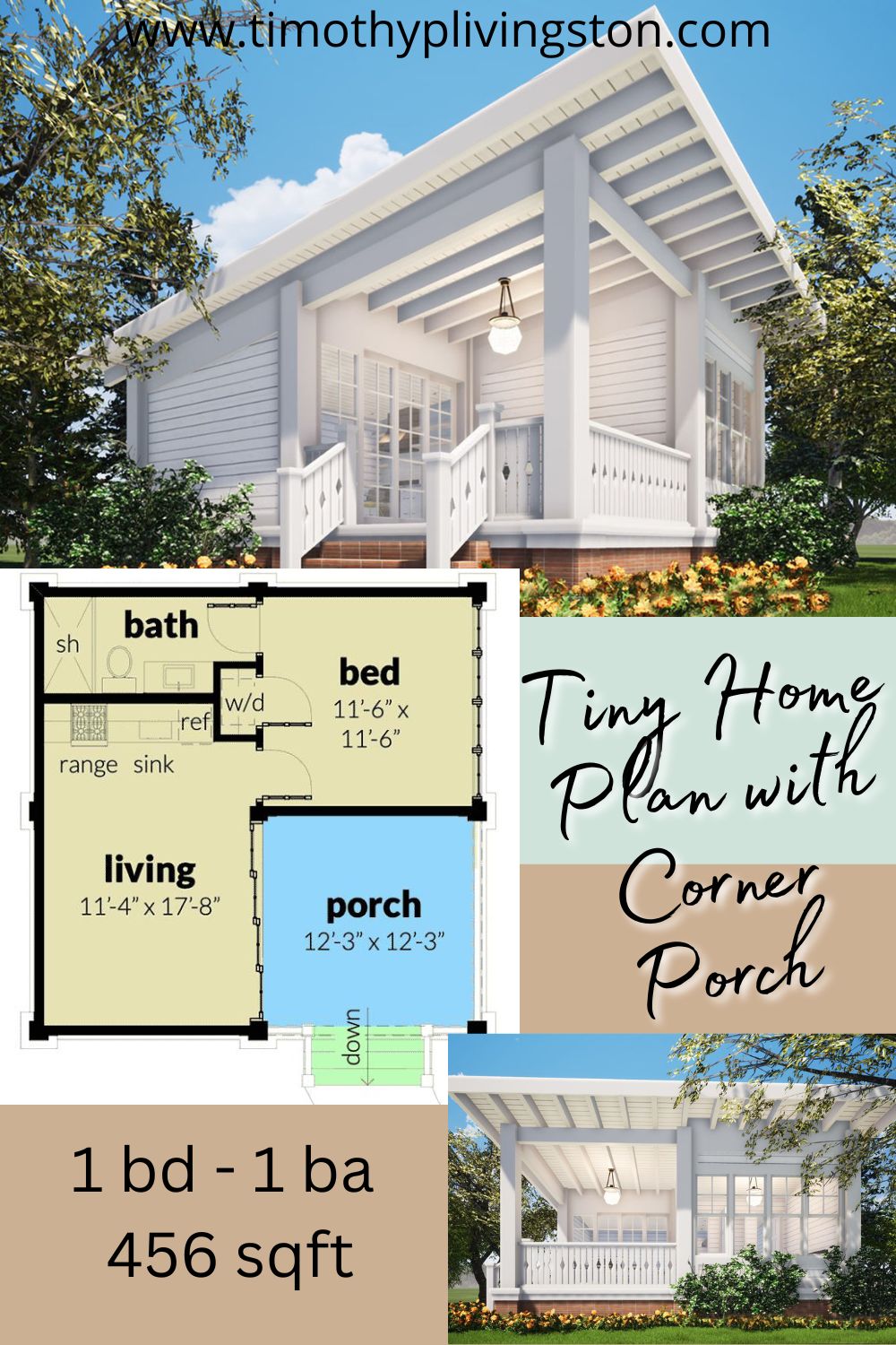 Tiny Home Plan with Corner Porch small house plans
