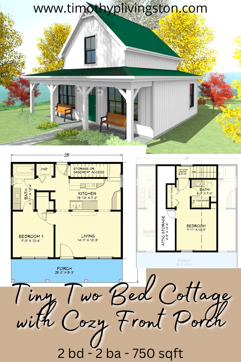 Tiny Two Bed Cottage small house plans