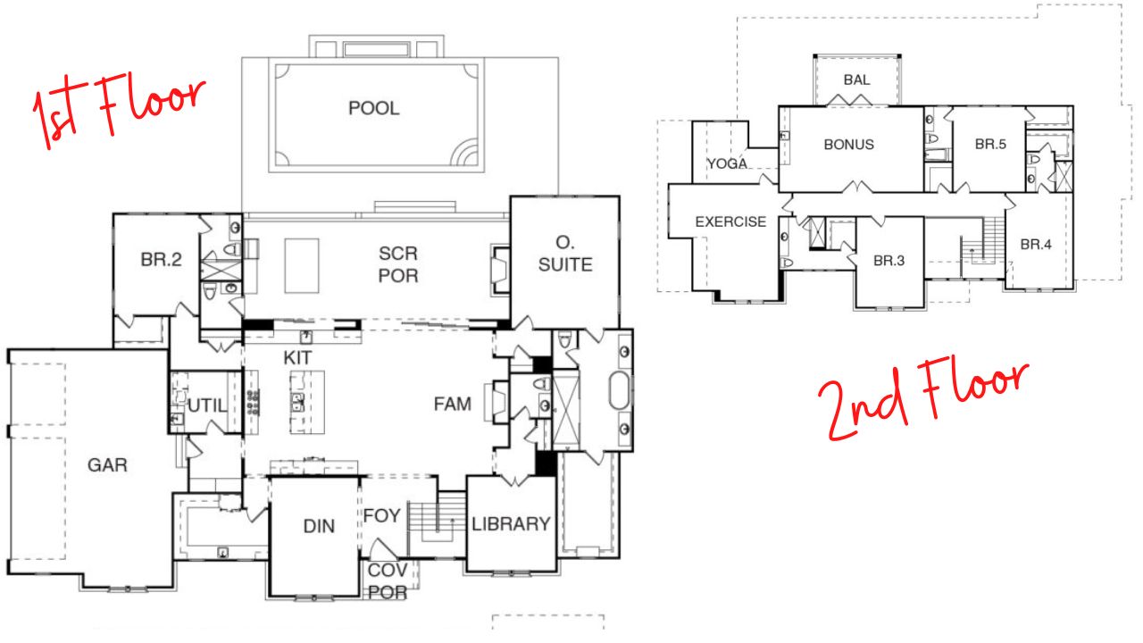 5 bedroom custom home floor plan