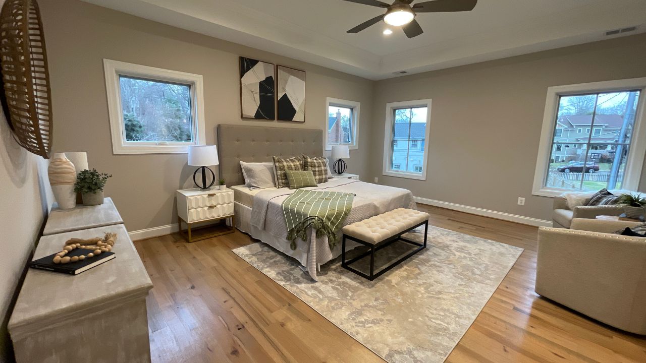Two Story Modern Farmhouse master bedroom