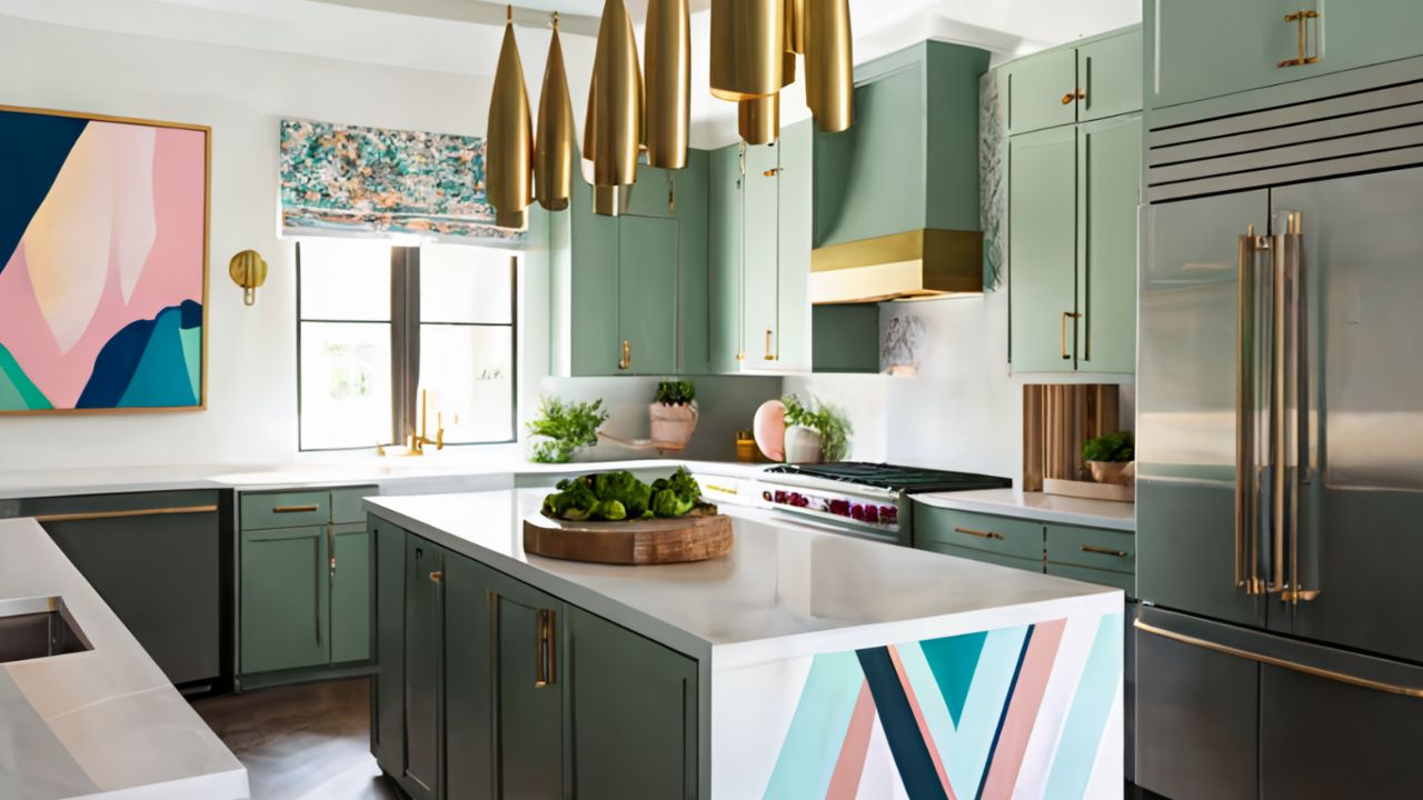 colorful kitchen with art accents
