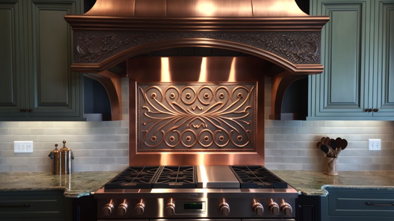 copper range hood in kitchen