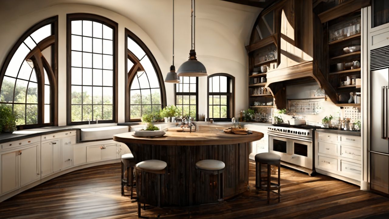 round kitchen with wood accents
