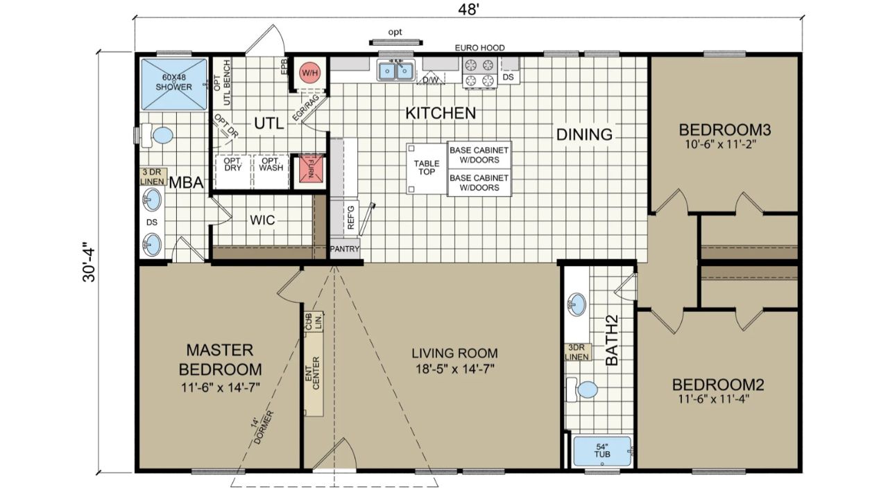 3 bedroom manufactured home floor plan