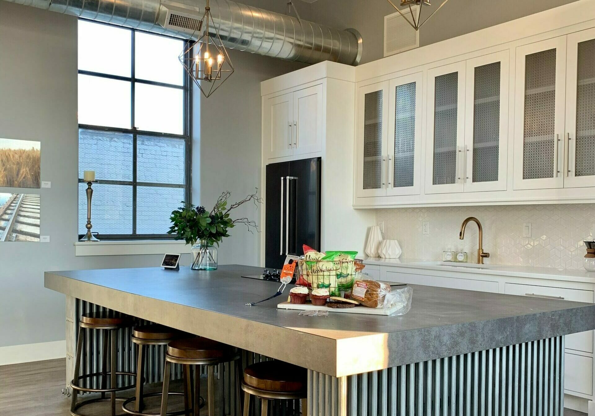 Open-concept kitchen with industrial aesthetic