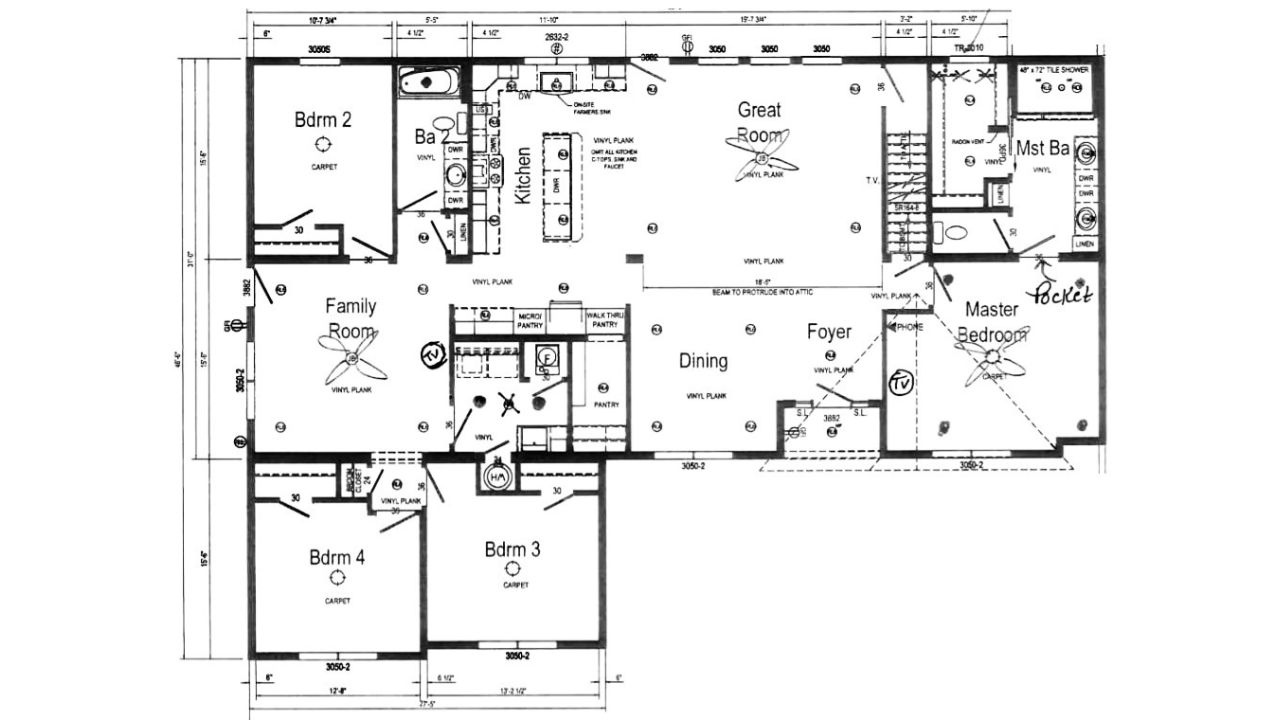 triple wide modular home floor plan